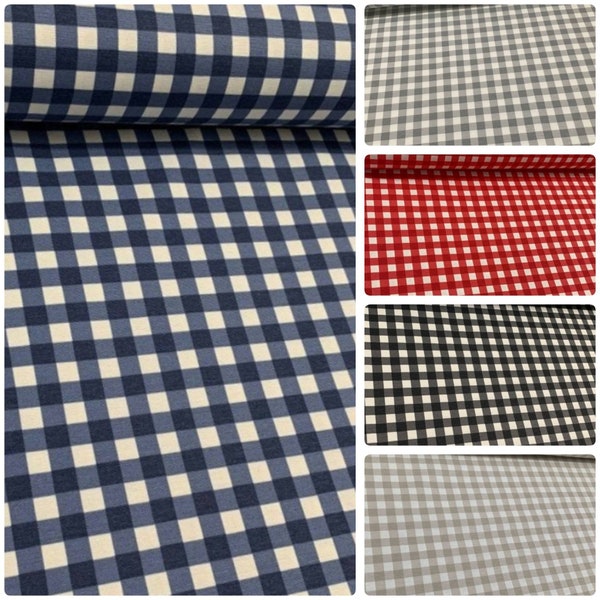 Gingham Upholstery Fabric by Yard, 0.39" Squares Red Black Navy Gray Checkered Fabric, Cotton Canvas Tablecloth Pillow Kitchen Check Fabric