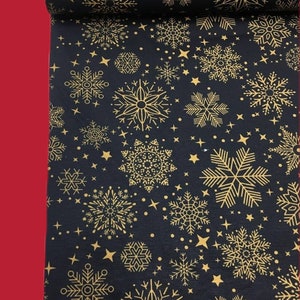 Gold Snowflakes Red Black Christmas Upholstery Fabric by The Yard, Water Repellent Canvas Holiday Fabric for Pillow Tablecloth Chair Curtain