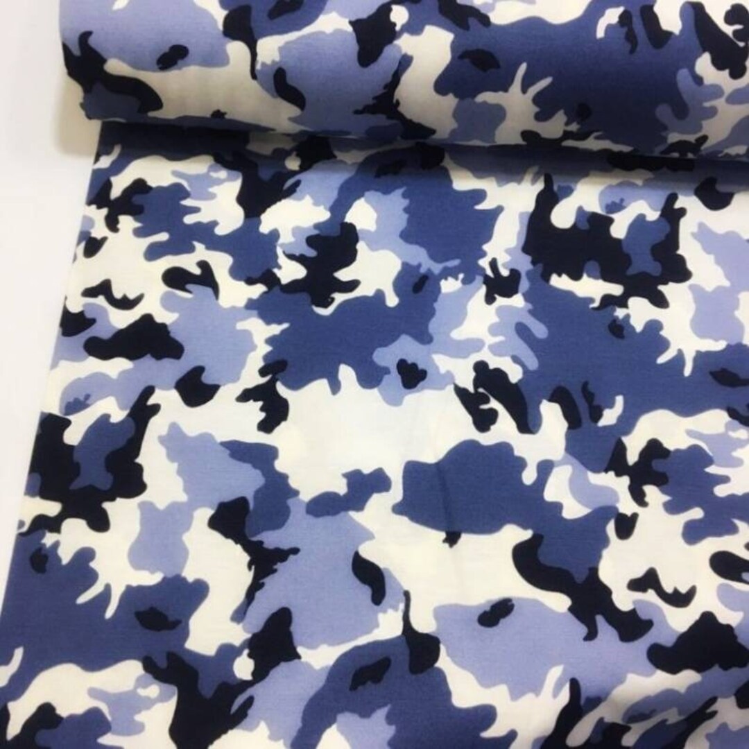 Blue Camouflage Upholstery Fabric by the Yard, Camo Home Decor Drapery