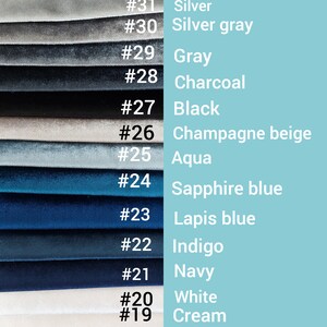 May include: A swatch card showing 12 different fabric colors, including silver, silver gray, gray, charcoal, black, champagne beige, aqua, sapphire blue, lapis blue, indigo, navy, white, and cream.