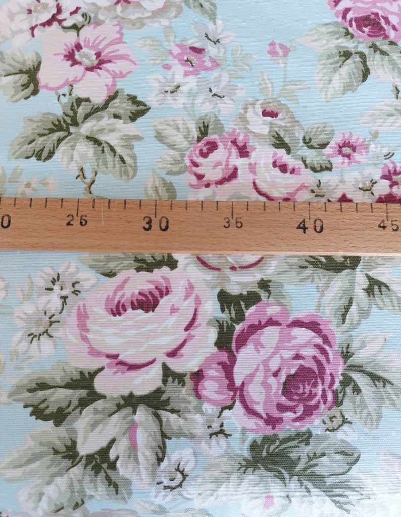 Vintage Roses Floral Fabric, Cottage Style Canvas, Upholstery Fabric by ...