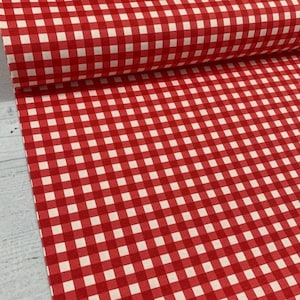Gingham Upholstery Fabric by Yard, 0.47&quot; Squares Red Black Navy Gray Checkered Fabric, Cotton Canvas Tablecloth Pillow Kitchen Check Fabric