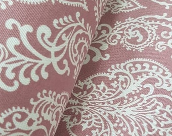 Dusty Rose Damask Cotton Canvas Upholstery Fabric, 70" Wide, Water Repellent