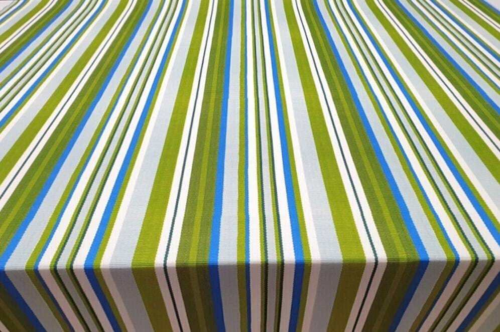 Blue and Green Striped Upholstery Fabric by Yard Linen Look Etsy