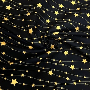 Gold Stars on Black Upholstery Fabric, Christmas Fabric by The Yard, Holiday Fabric