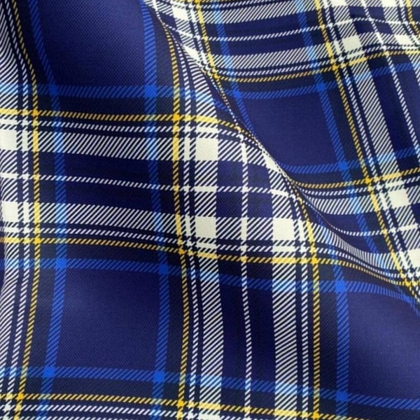 Navy Blue Yellow White Tartan Plaid Fabric, Upholstery Fabric by The Yard, Digital Printed Furnishing Crafting Fabric