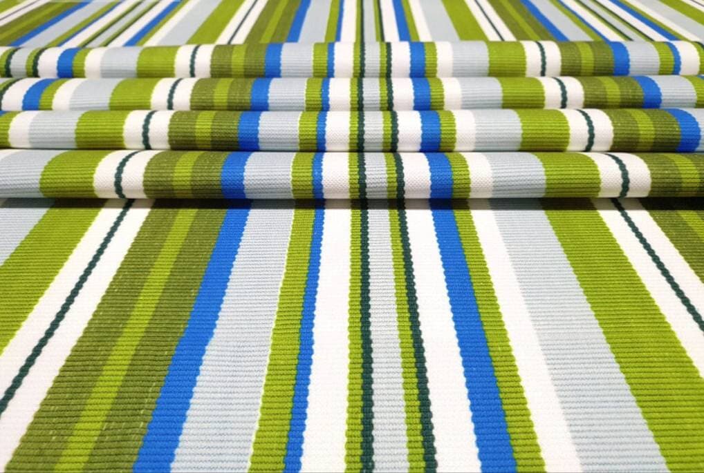 Blue and Green Striped Upholstery Fabric by Yard Linen Look Etsy