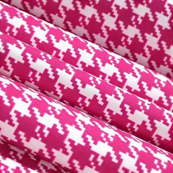 Hot Pink Houndstooth Upholstery Fabric by The Yard, Modern Geometric Print Fabric for Home Decor, Fuschia Houndstooth Fabric