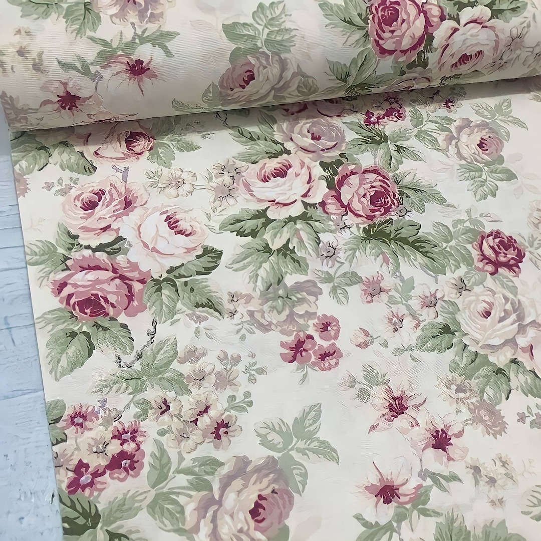 Vintage Roses Floral Fabric, Cottage Style Canvas, Upholstery Fabric by ...