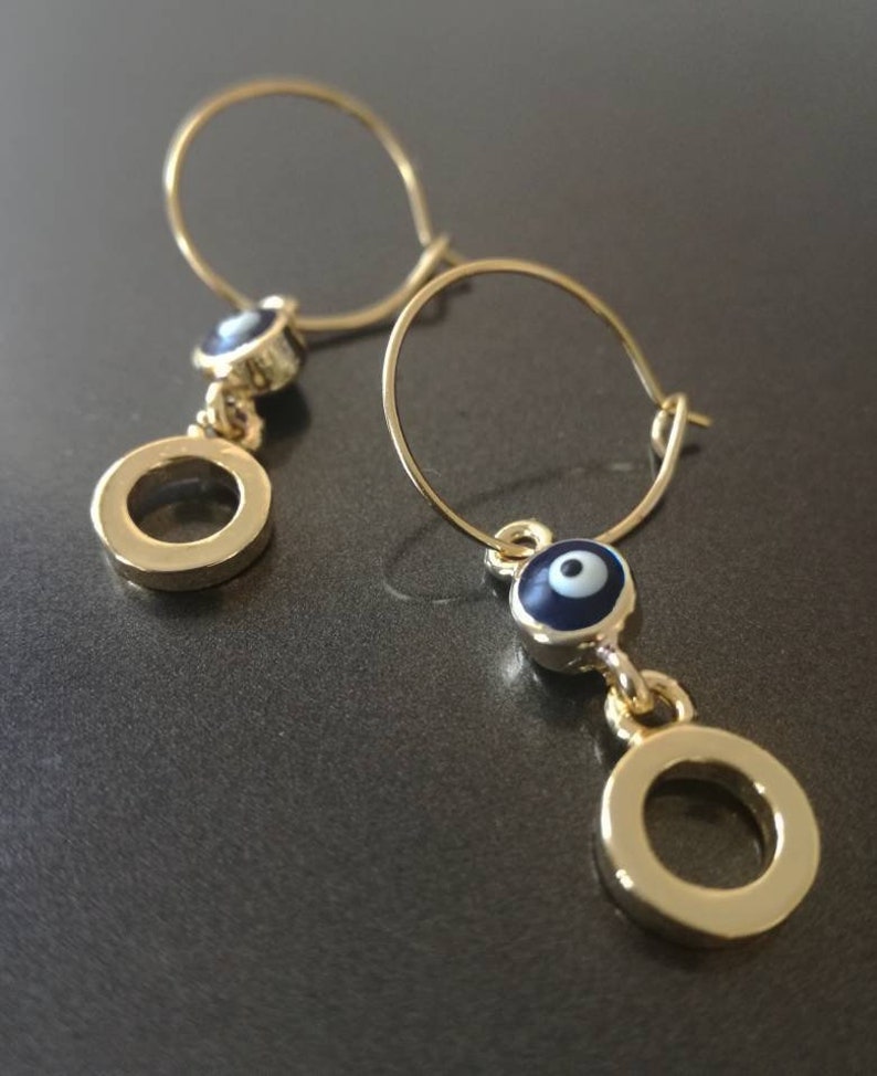 Gold Hoop Evil Eye Earrings Non-Tarnish Gold Plated Jewelry | Etsy