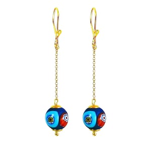 Murano Glass Pendant Earrings ‘Millefiore Blue' by I Love Murano, Murano Glass Earrings, Murano Glass Jewelry, Murano Glass Jewellery