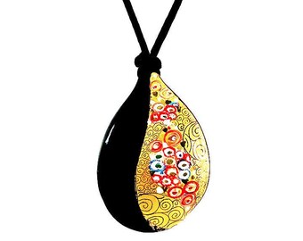 Colgante de cristal de Murano 'Klimt Garden' pintado a mano con Gustav Klimt Diseño de I Love Murano, Colgante de cristal de Murano, Collar de cristal de Murano