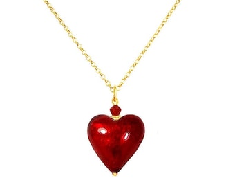 Murano Glass Small Red Heart Necklace on 24K Gold Vermeil Chain by I Love Murano, Murano Glass Heart, Murano Glass Necklace, Murano Jewelry