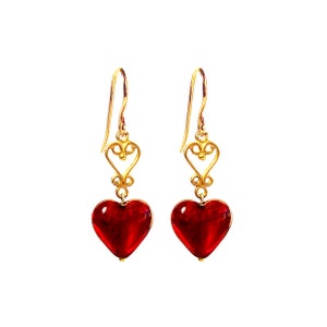 Murano Glass Venetian Heart Earrings by I Love Murano, Murano Glass Heart, Murano Glass Jewelry, Murano Glass Earrings, Red Heart Earrings