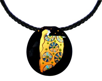 Colgante de cristal de Murano 'Klimt Lady in Blue Dress' pintado a mano Gustav Klimt Diseño de I Love Murano, Collar de cristal de Murano, Cristal de Murano