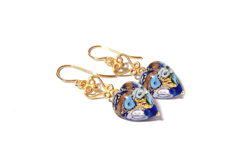 Boucles D'oreilles Cœur En Verre De Murano Rose - Création Plaqué Or - Neuf Sans Boîte