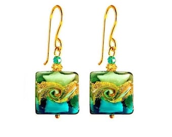Murano Glass Earrings by I Love Murano ’Venetian Wave' in Teal Murano Glass Earrings, Murano Earrings, Murano Glass Jewelry, Venetian