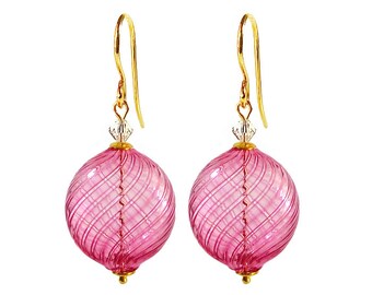 jewelry handmade in venetian Murano glass Italy perfect for mother day Drop Fuchsia gold set with necklace and ring