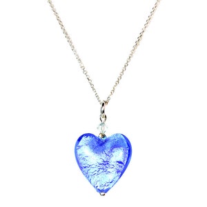Murano Glass Small Sapphire Heart Necklace on .925 Sterling Silver Chain by I Love Murano, Murano Glass Heart, Murano Glass Necklace, Heart