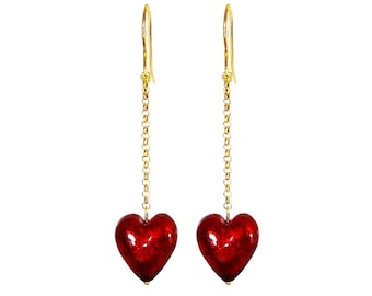 Murano Glass Red Heart Pendant Earrings by I Love Murano, Murano Glass Heart, Murano Glass Jewelry,Murano Glass Earrings, Red Heart Earrings