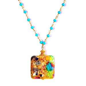 Murano Glass Gold Square Bead Necklace with Millefiore by I Love Murano, Murano Glass Necklace, Murano Glass, Murano Glass Jewelry, Murrini