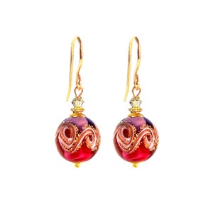 Murano Glass Earrings by I Love Murano ’Venetian Wave' Round Fuchsia, Murano Glass Earrings, Murano Glass Jewelry, Murano Glass Jewellery