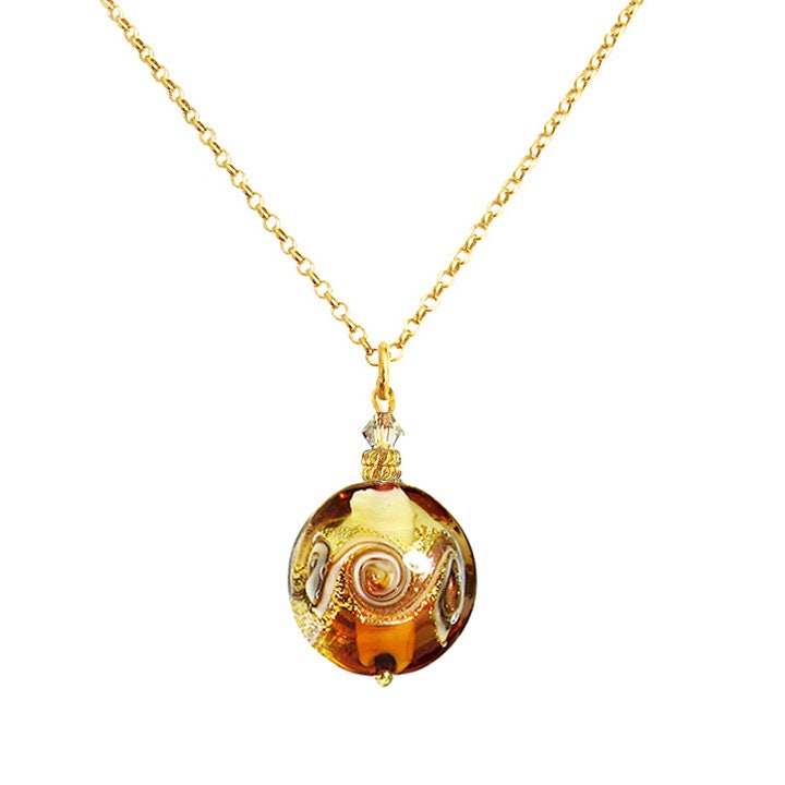 collier or bijou en verre de murano bariole marron