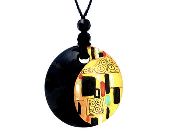 Colgante de cristal de Murano 'Klimt Mosaic' pintado a mano con Gustav Klimt Design by I Love Murano, colgante de cristal de Murano, collar de cristal de Murano
