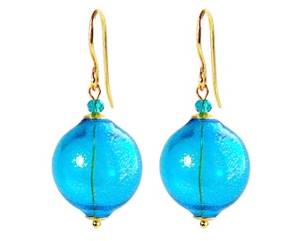 GlassOfVenice Orecchini a bottone piccoli in vetro di Murano Starlight - Blu navy - Italia