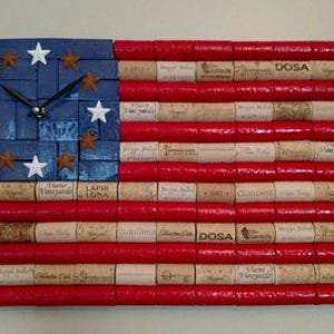 US Flag Wine Cork Clock