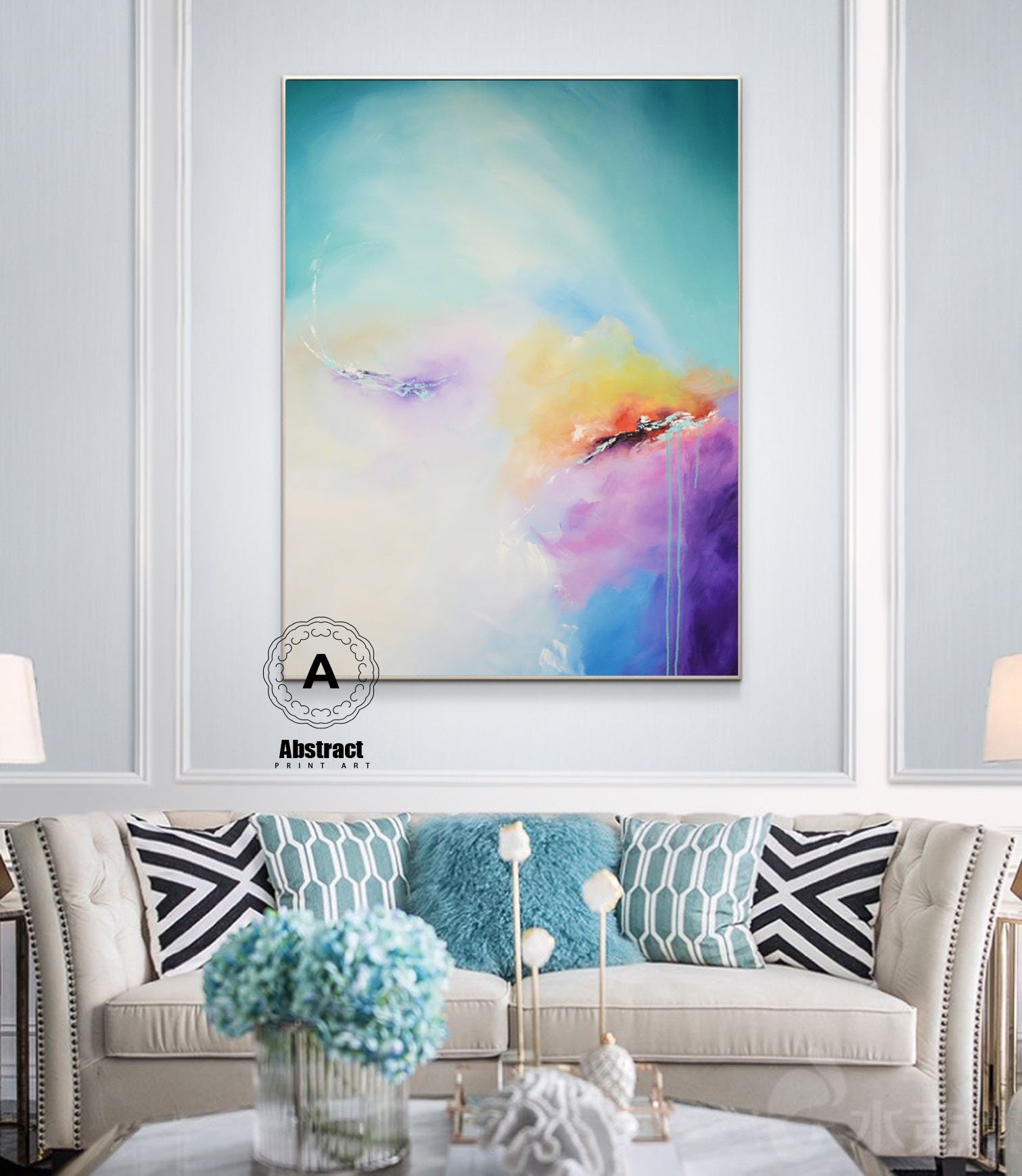 Oversized Colorful Canvas Art on Canvas Large Geclee Etsy