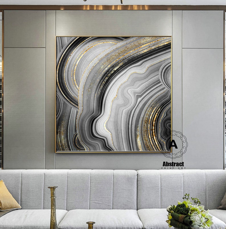 Large Black and Gold Marble Wall Decor on Canvas Large Gold Etsy