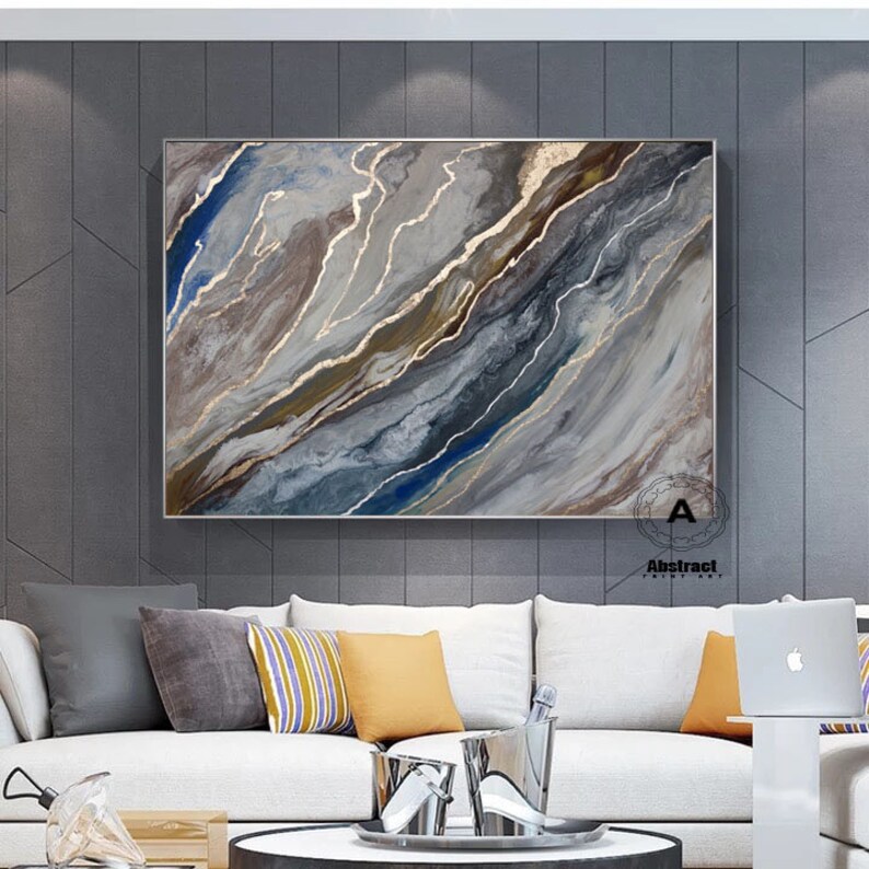 Large Gray Gold Prints on CanvasAbstract Art Prints Gold Etsy