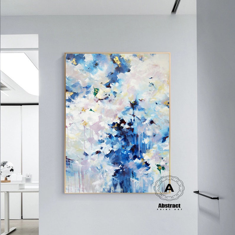 Oversize Blue Abstract Art Prints on Canvas Embellished Canvas Etsy