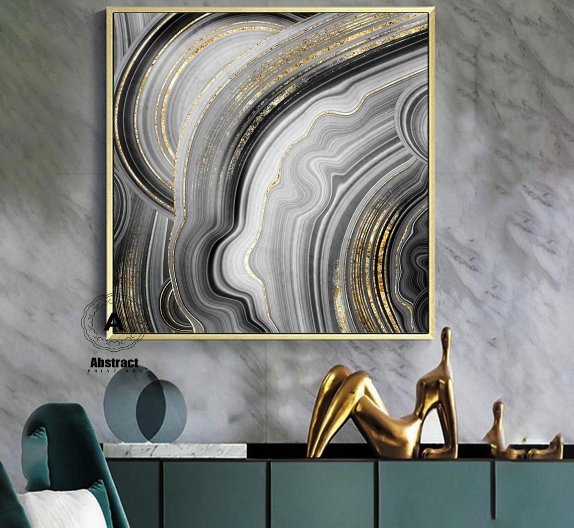 Large Black and Gold Marble Wall Decor on Canvas Large Gold Etsy