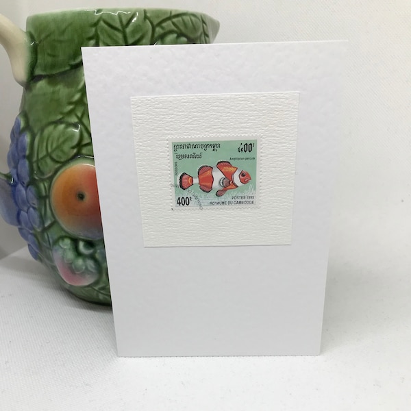 Various Fish Postage Stamp Cards, Handmade, * FREE postage on any 3 or more cards**  Offer UK only