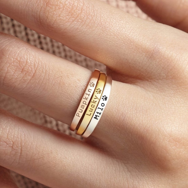 Anillo con el nombre de tu perro, regalo conmemorativo para mascotas, regalo por la pérdida de tu perro o gato, anillo para mamá de perro, regalo de condolencia por la pérdida de tu mascota, regalo personalizado para mamá de gato