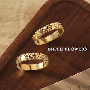 Multiple Birth Flower Ring, Combined Birth Flower Ring, Family Ring, Mother Ring, Mom Jewelry, Ring For Mom, Birthday Gift, Bridesmaid Gift