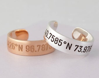 Adjustable Ring - Anniversary Ring - Personalized Coordinate Ring - Custom Gift for Boyfriend - Couple Rings - Promise Rings