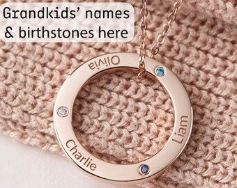 Birthstone Necklace for Grandma, Mothers Day Gift For Grandma, Grandkids Names Necklace, Birthstone Necklace For Grandma, Nana Gift