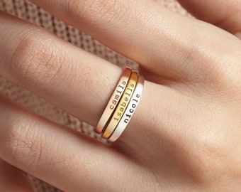 Stackable Mom Rings, Mothers Jewelry, Thin Name Ring, Mothers Day Ring, Mothers Gift, Mother Jewelry, Dainty Mom Ring