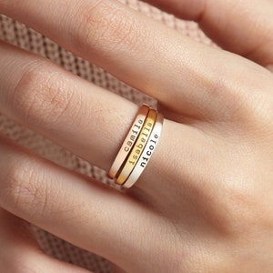 Stackable Mom Rings, Mothers Jewelry, Thin Name Ring, Mothers Day Ring, Mothers Gift, Mother Jewelry, Dainty Mom Ring