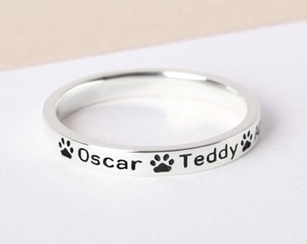 Dog Name Ring, Pet Mom Gift, Pet Names Ring, Memorial Pet Gift, Pet Owner Gift, Dog or Cat Paw Print Gifts, Pet Loss Gift