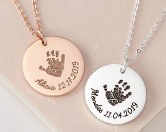 Handprint Necklace, Baby Handprint Gift, New Mom Mothers Day Gift, Memorial Jewelry Child Loss, Baby Loss Necklace