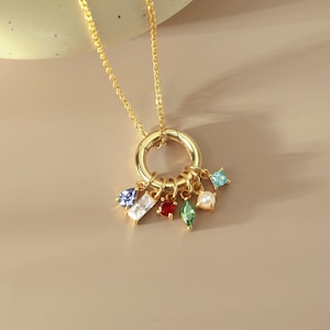 Mom Necklace With Birthstones, Birthstone Charm Necklace, Kids&#39; Birthstone Jewelry, Multiple Birthstone Necklace, Family Birthstone Necklace