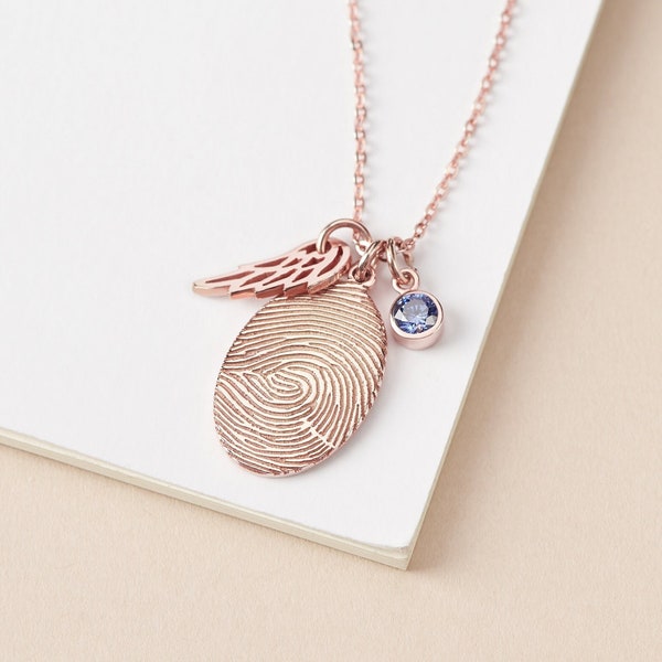 Memorial Gifts, Fingerprint Jewelry With Birthstone, Fingerprint Necklace, Fingerprint Jewelry, Thumbprint Necklace