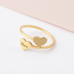 Double Heart Fingerprint Ring, Custom Fingerprint Ring, Personalized Fingerprint Jewelry, Memorial Gift, Memorial Thumbprint Ring