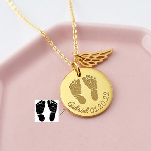 Baby Footprint Necklace, Baby Loss Necklace, Angel Wing Baby, Baby Name Necklace, Baby Footprint Gift,Infant Loss, Memorial Gift