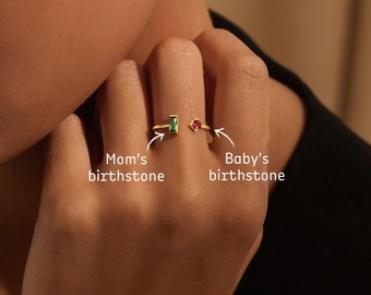 Duo Birthstone Ring, Mother's Day Jewelry, Gift For New Mom, Ring For Mom, Personalized Gift For New Mom, Birthday Gifts For Mom