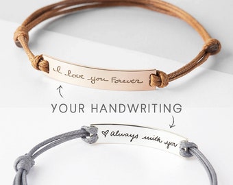 Handwriting Bracelet Leather, Mothers Jewelry, Signature Bracelet For Daughter, Memorial Gifts For Loss of Mother
